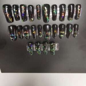 Black Multi-Color Iridescent 24Pc Press-On Set
