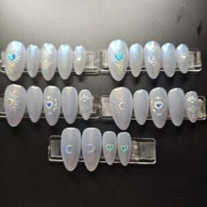 White & Blue Iridescent Celestial 24Pc Press-On Set